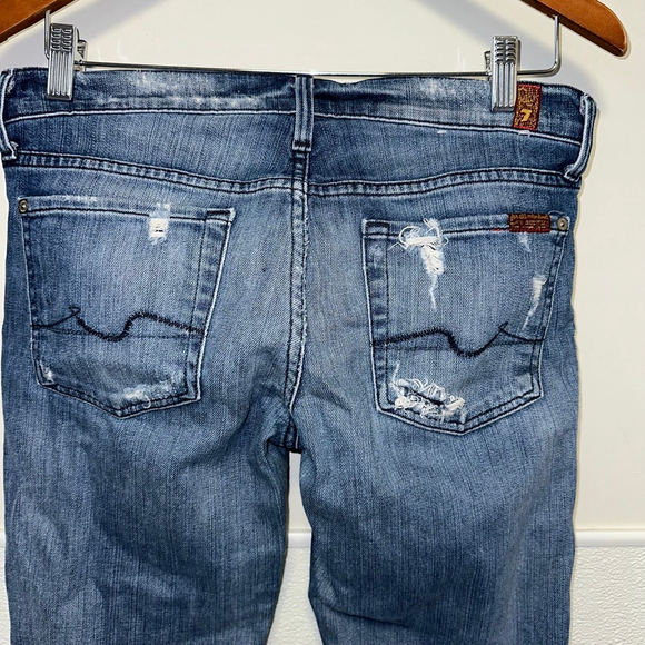 7 For All Mankind Women’s Distressed Blue Crop Straight Leg Jeans Size 28 - Picture 14 of 16